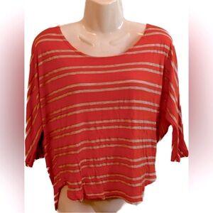 Edge Boutique Women’s S Small 4-6 Orange & gray striped stretch top cut-out back